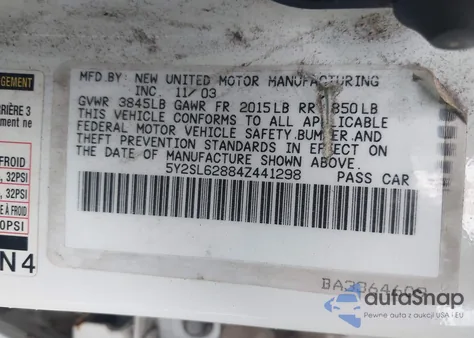 2004 Pontiac Vibe из США, поврежденный, VIN 5Y2SL62884Z441298